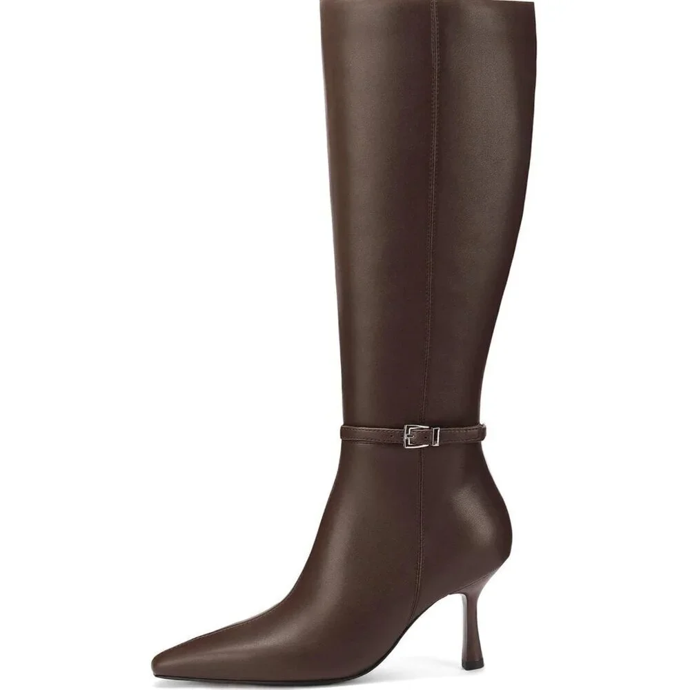Women's Brown Low Heel with Side Zipper Tall Boots Fall Winter Knee High Boots